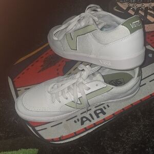 Vans White Sneakers with Green Highlights